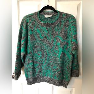 S-M Green & Gray Knit Sweater 80s Vintage